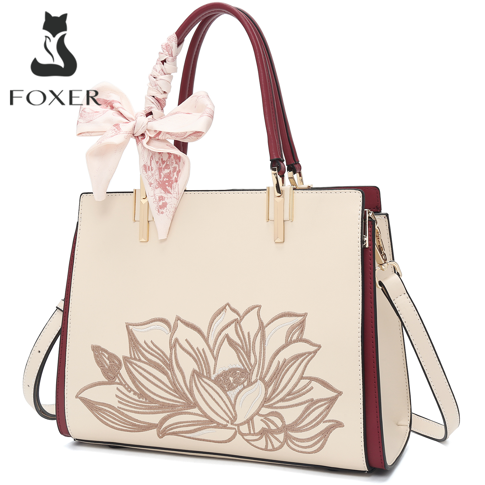 Luxury Bags From China - FOXER Luxury Embroidery Women's Handbag Split