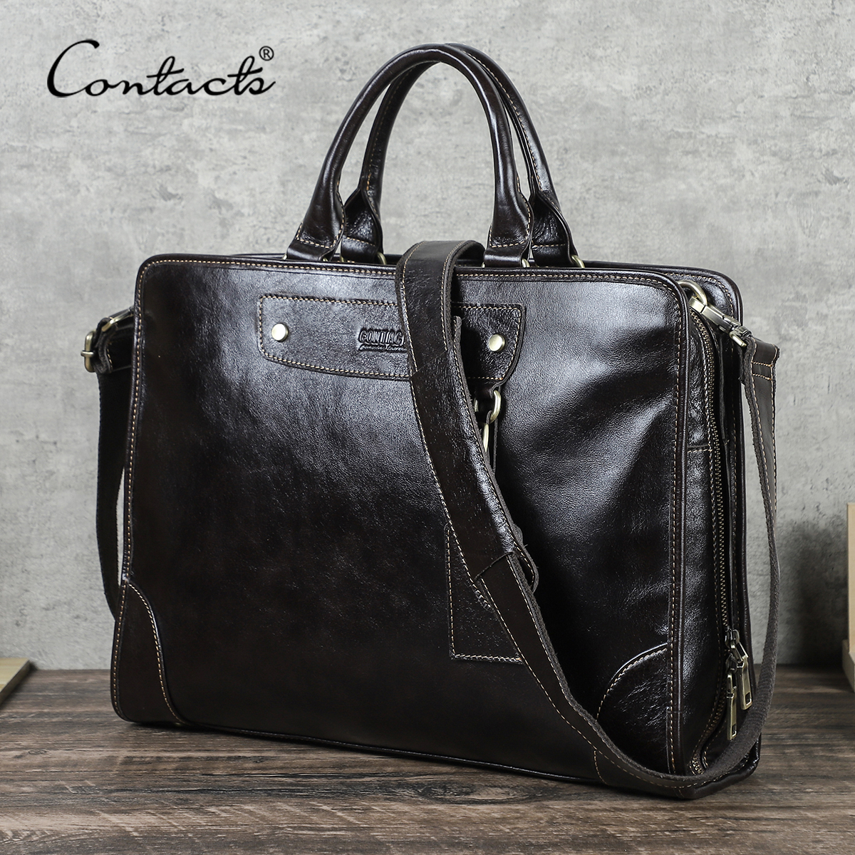 Luxury Bags That Fit Laptop - CONTACT'S Genuine Leather Business Bags for