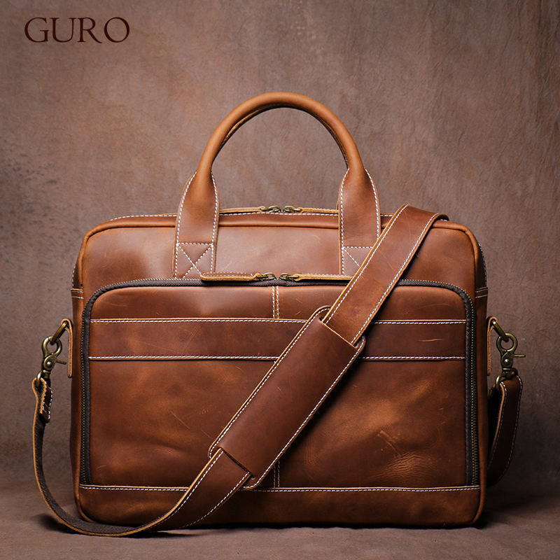 Luxury Bags That Fit Laptop - GURO Men's Top Cowhide Executive Briefcase